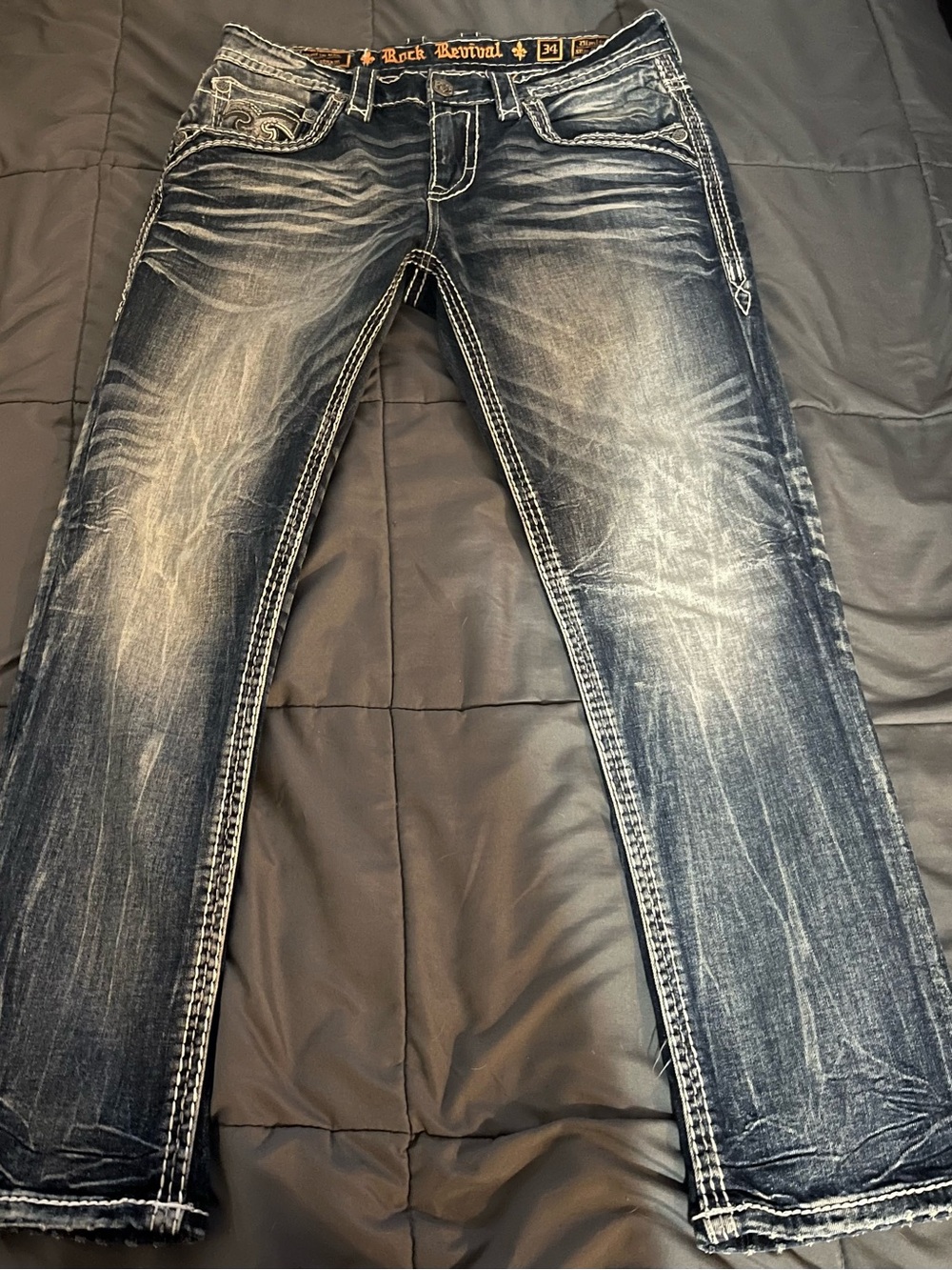 Rock Revival Faded Blue Embroidered Pocket Jeans